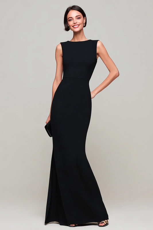 Simple Black Boat Neck Mermaid Long Formal Dress