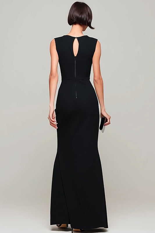 Simple Black Boat Neck Mermaid Long Formal Dress