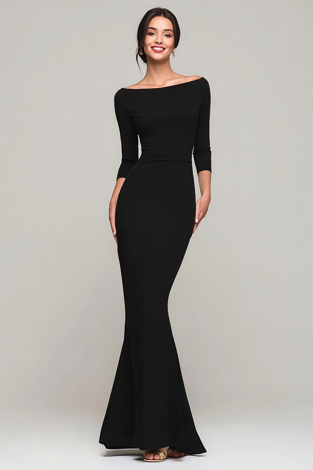 Zapakasa Women Black Mermaid Long Formal Dress with Sleeves Simple Boat Neck Black Tie Dress Zapakasa Women Black Mermaid Long Formal Dress with Sleeves Simple Boat Neck Black Tie Dress