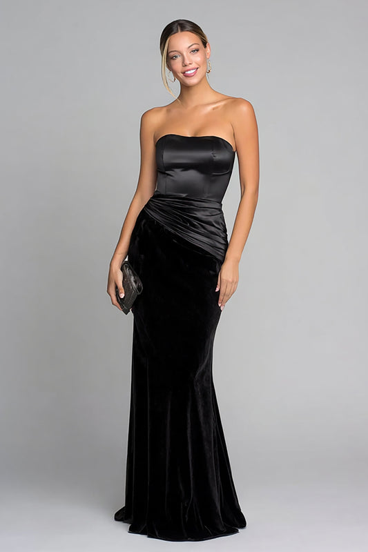 Black Strapless Velvet Mermaid Long Formal Dress