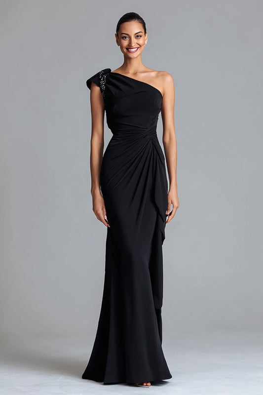 Black One Shoulder Mermaid Long Formal Dress