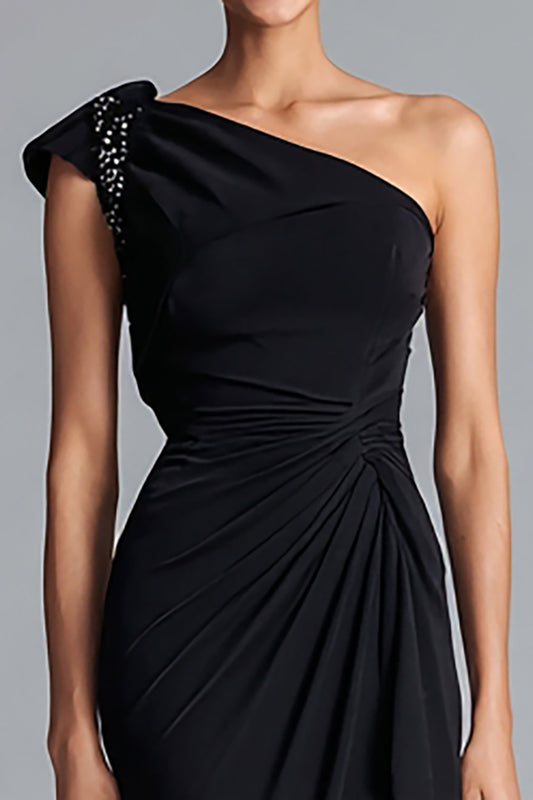Black One Shoulder Mermaid Long Formal Dress