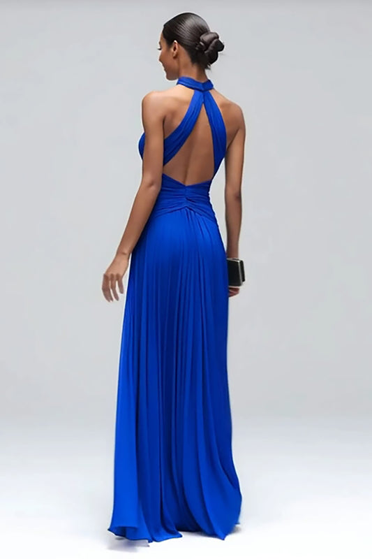 Royal Blue High Neck Mermaid Long Formal Dress