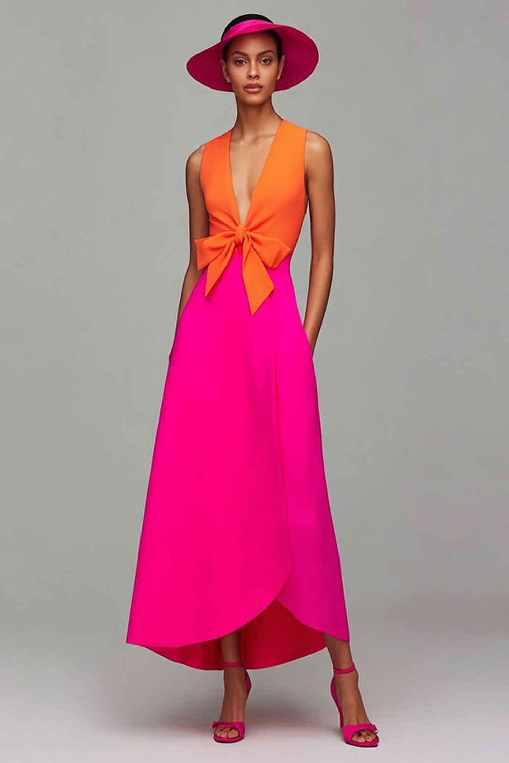 orange fuchsia dress Fuchsia & Orange Contrast Scallop Hem Dress MED