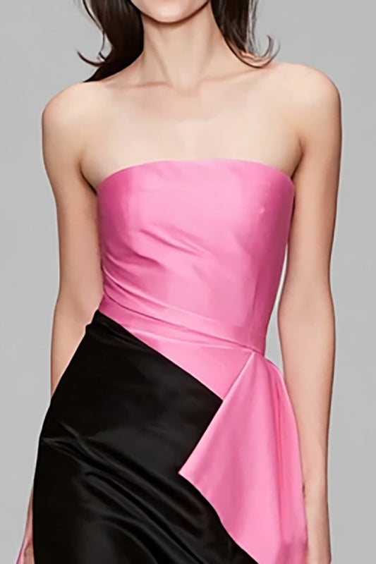 Black and Pink Mermaid Strapless Long Formal Dress with Cape