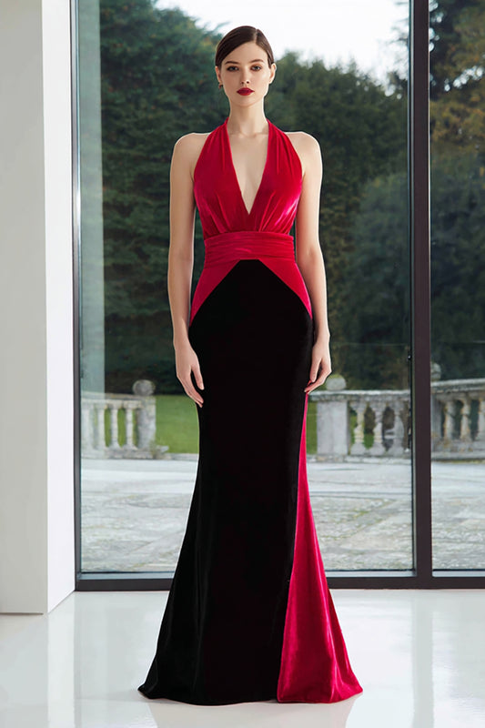 Black and Fuchsia Mermaid Patchwork Long Formal Dress