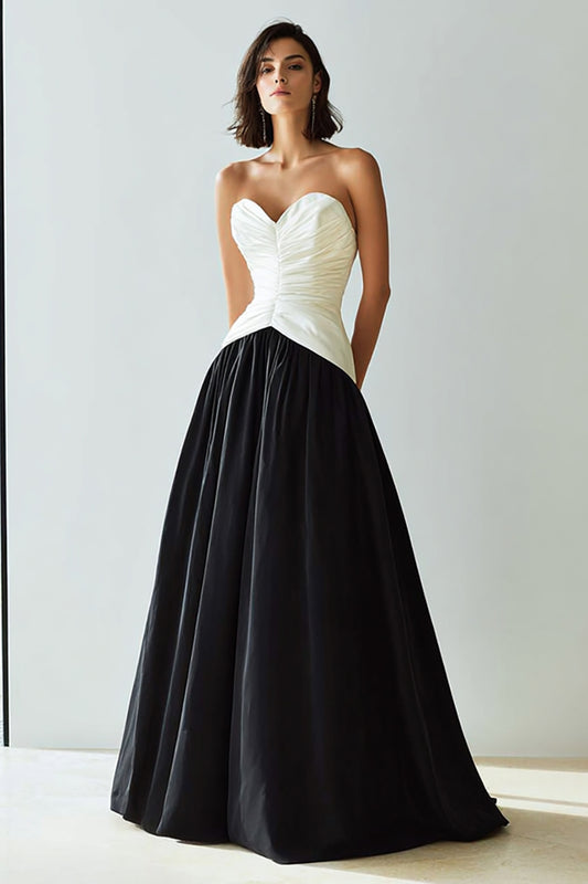 Simple Black and White Sweetheart Long A Line Formal Dress