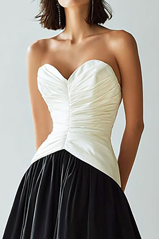 Simple Black and White Sweetheart Long A Line Formal Dress