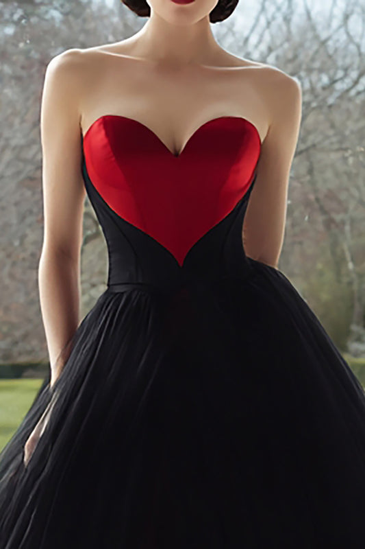 Black and Red Sweetheart Tulle A Line Long Formal Dress