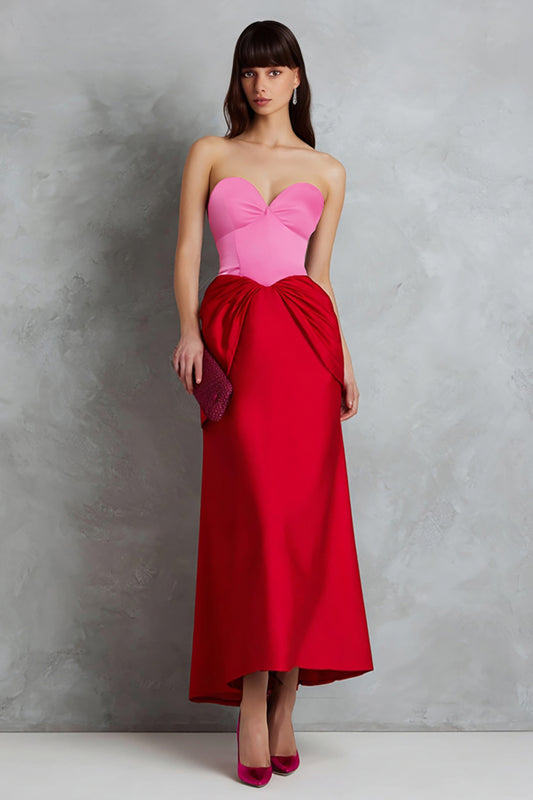Red and Fuchsia Satin Sweetheart Sheath Long Formal Dress