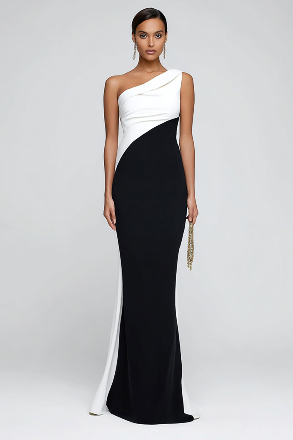 Zapakasa Women Simple Black and White Satin Long Formal Dress One