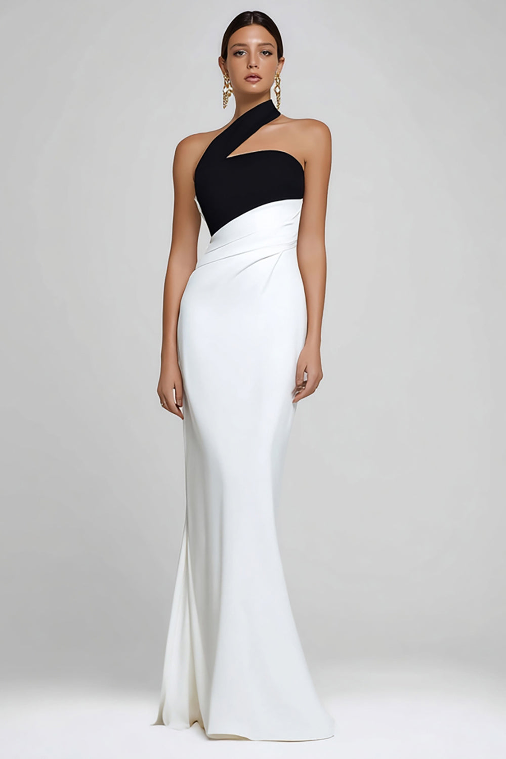 Zapakasa Women Simple Black and White Satin Long Formal Dress One
