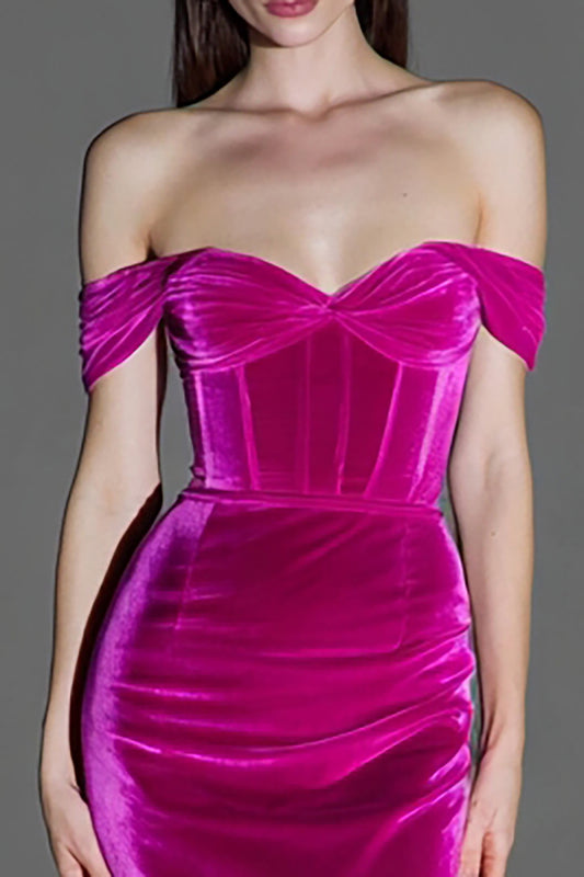 Fuchsia Corset Mermaid Maxi Velvet Evening Dress