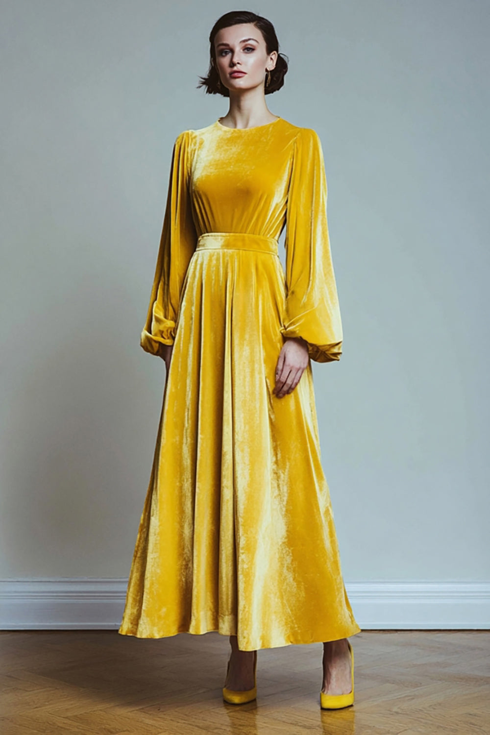 a-line holiday party dress ZAPAKA Women A Line Formal Dress with Long Sleeves Dark Purple Round Neck Velvet Evening Dress, Dark Green / US6