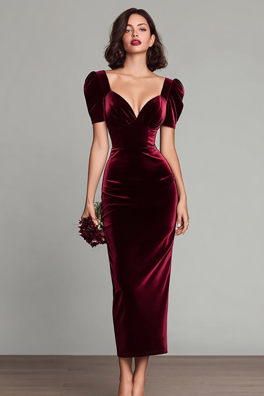 Zapakasa Women Burgundy Velvet Long Holiday Party with Sleeves Dress Sheath Formal Dress Zapakasa Women Burgundy Velvet Long Holiday Party with Sleeves Dress Sheath Formal Dress