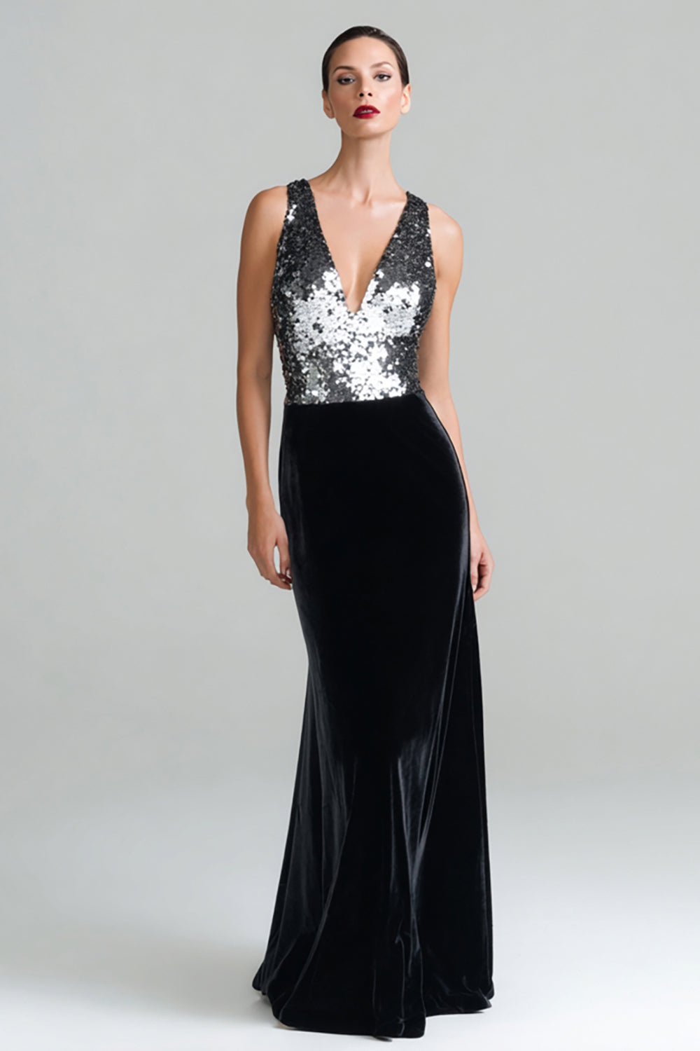 Zapakasa Women Sparkly Black and Silver Velvet Long Holiday Party Dress