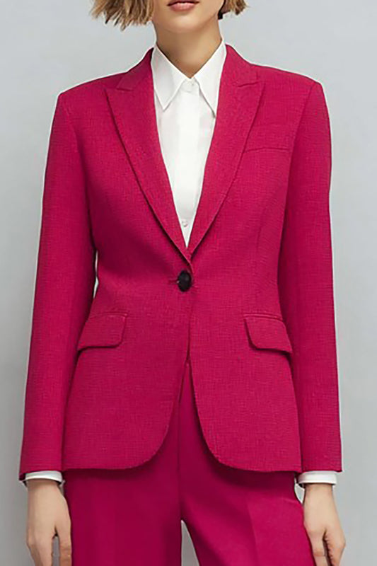 Fuchsia 2 Piece Long Sleeves Peak Lapel Fitted Prom Suits