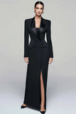 Zapaka Black Peak Lapel Long Blazer Dress Pencil Double Breasted Coat Dress with Sleeves Zapaka Black Peak Lapel Long Blazer Dress Pencil Double Breasted Coat Dress with Sleeves