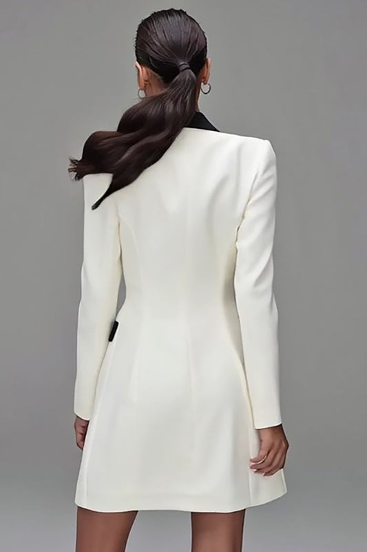Ivory Peak Lapel Double Breasted Short Blazer Dress with Sleeves