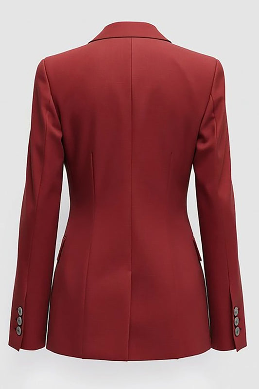Dark Red Peak Lapel Slim Fitted Prom Blazer