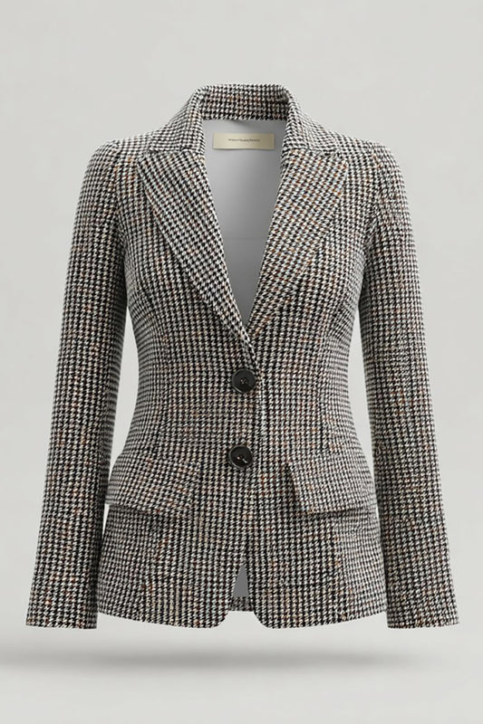 Grey Single Breasted Notched Lapel Tweed Work Blazer