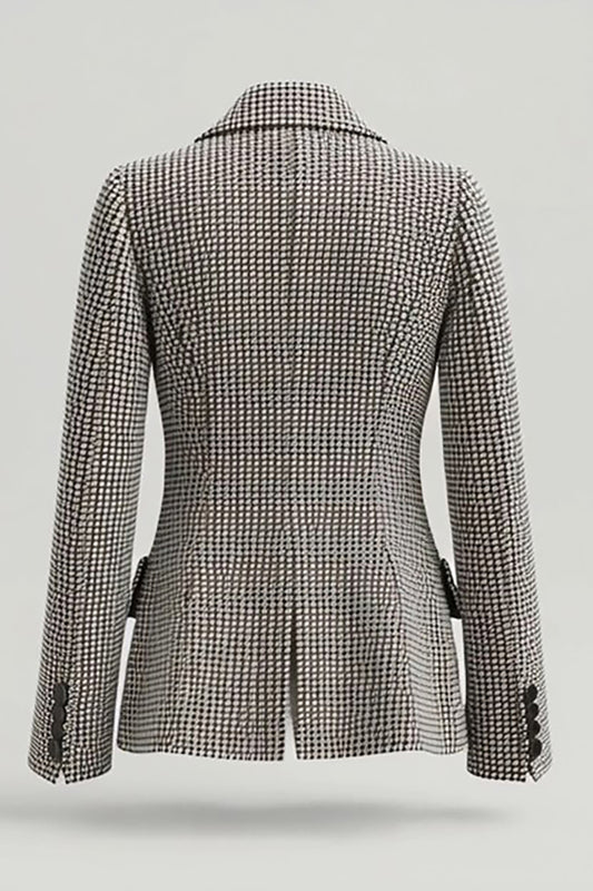 Grey Single Breasted Notched Lapel Tweed Work Blazer