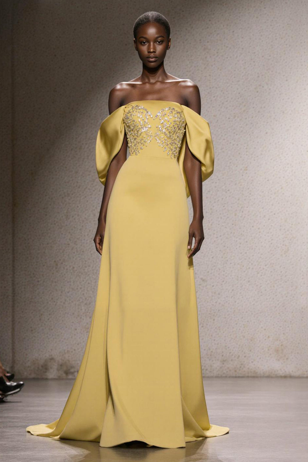 yellow off the shoulder mermaid dress Off-the-shoulder yellow prom dress, mermaid long evening gowns