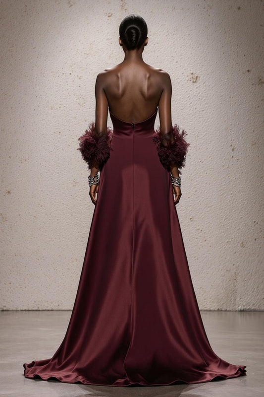 Burgundy Sweetheart Satin Ruched Mermaid Long Formal Dress