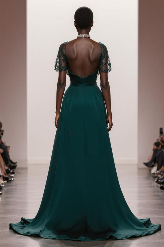 Dark Green Sweetheart Satin Mermaid Long Formal Dress with Sleeves