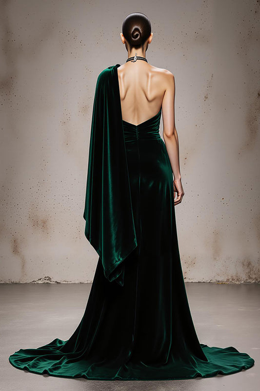 Dark Green Velvet Mermaid Long Formal Dress with Cape