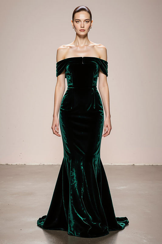 Simple Dark Green Velvet Mermaid Long Formal Dress