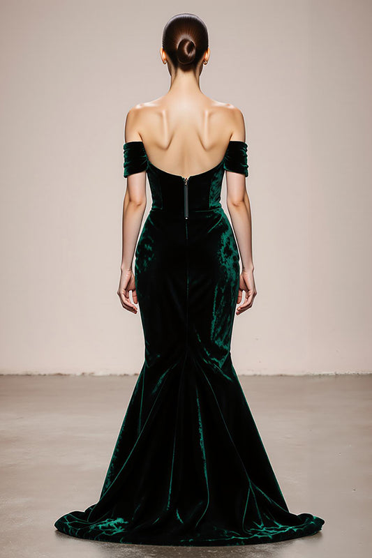 Simple Dark Green Velvet Mermaid Long Formal Dress