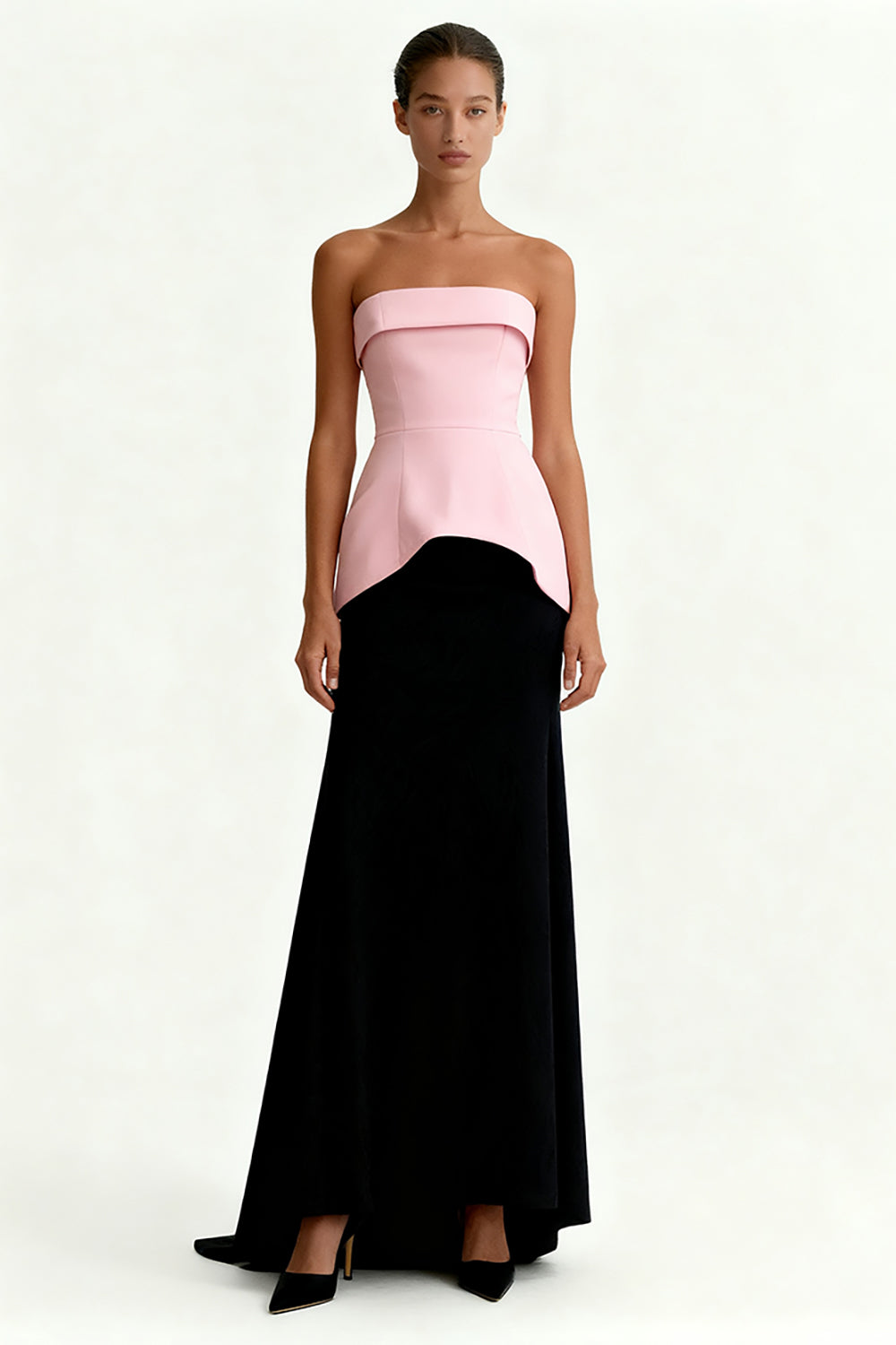 Zapakasa Women Black and Pink Satin Long Formal Dress Strapless