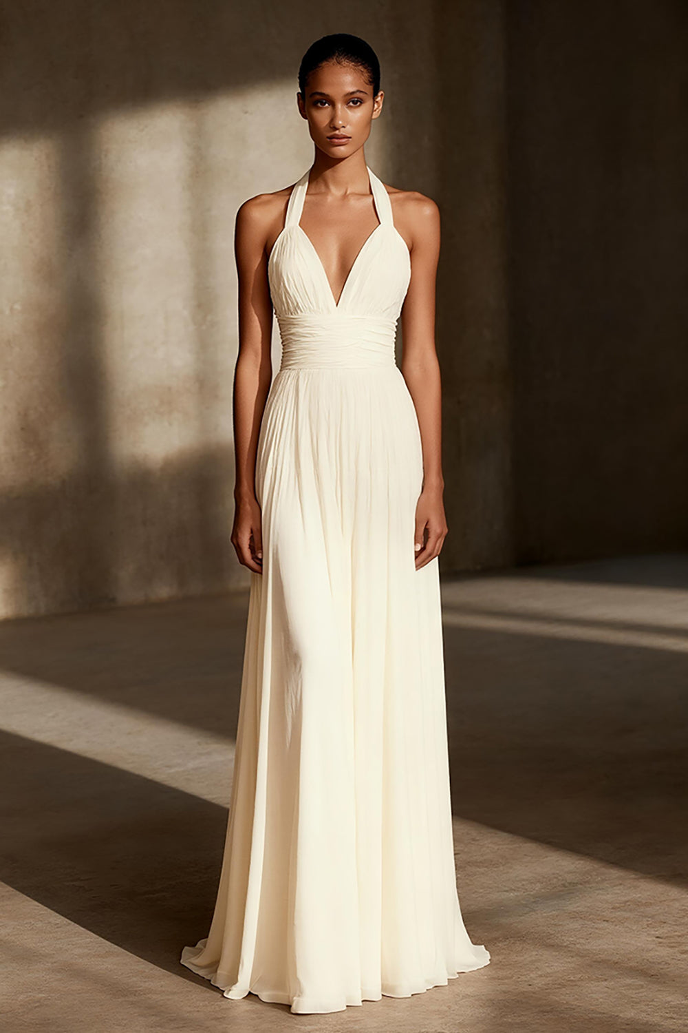 Zapakasa Women Ivory Sheath Chiffon Long Formal Dress Halter Ruched Wedding Reception Dress Zapakasa Women Ivory Sheath Chiffon Long Formal Dress Halter Ruched Wedding Reception Dress