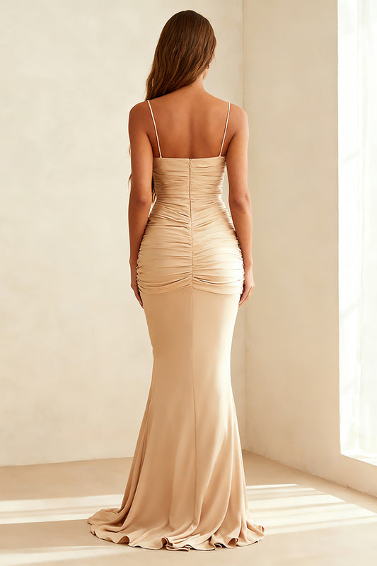Ivory Mermaid Ruched Long Formal Dress
