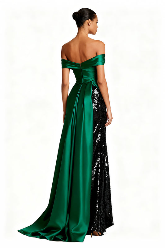 Sparkly Dark Green Off the Shoulder Long Formal Dress