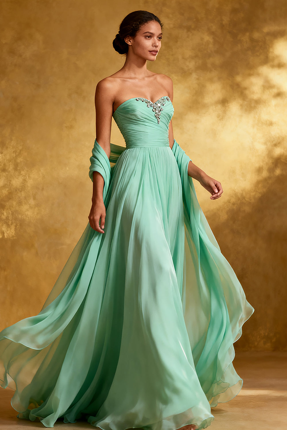 Zapaka Women Chiffon Mint Green Evening Dress Strapless Pleated A Line Long Formal Dress, Mint Green / US26W Zapaka Women Chiffon Mint Green Evening Dress Strapless Pleated A Line Long Formal Dress, Mint Green / US26W