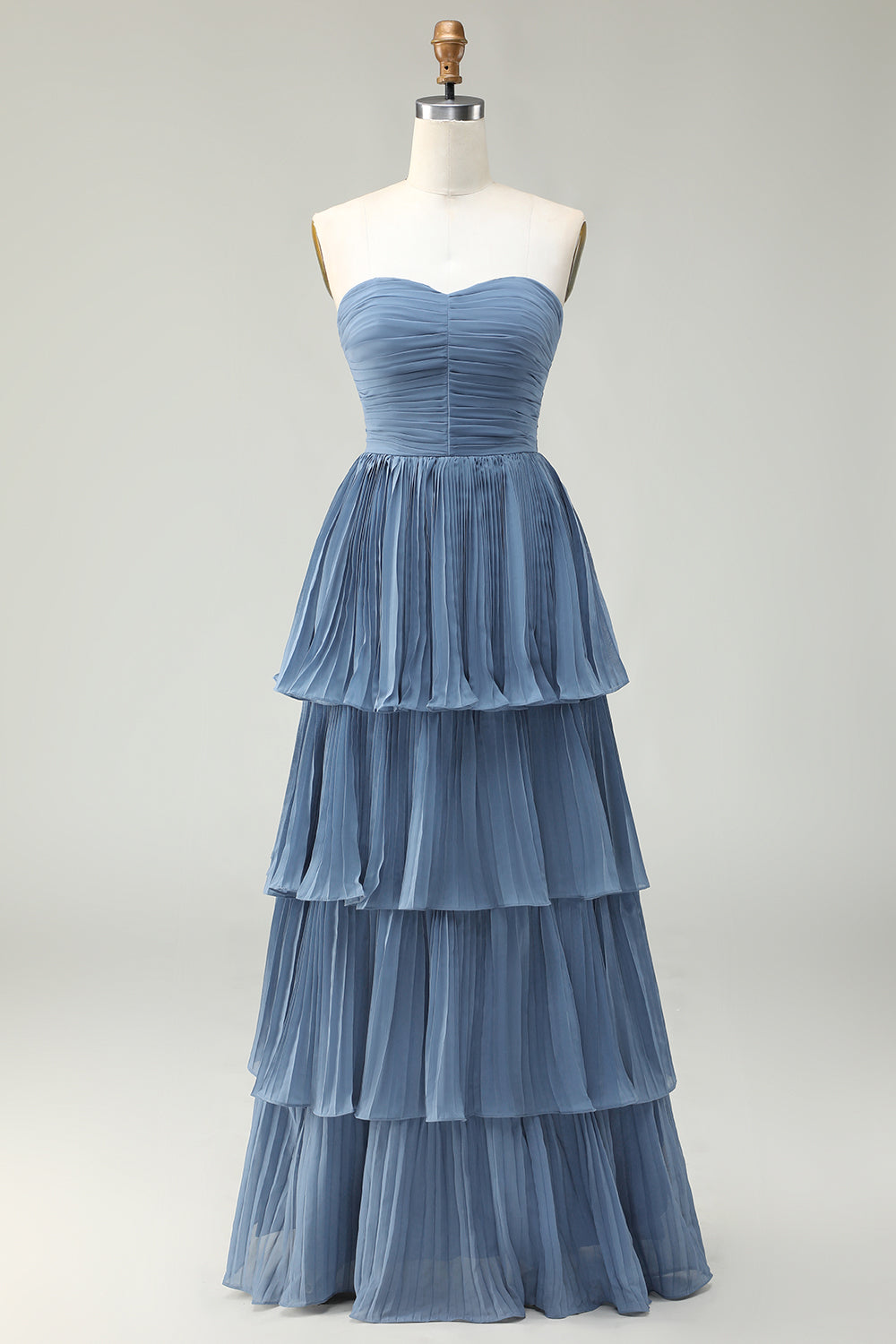 Zapakasa Women Dusty Blue Tiered Long Bridesmaid Dress Sweetheart A Line Lace Up Back Pleated Wedding Guest Dress Zapakasa Women Dusty Blue Tiered Long Bridesmaid Dress Sweetheart A Line Lace Up Back Pleated Wedding Guest Dress