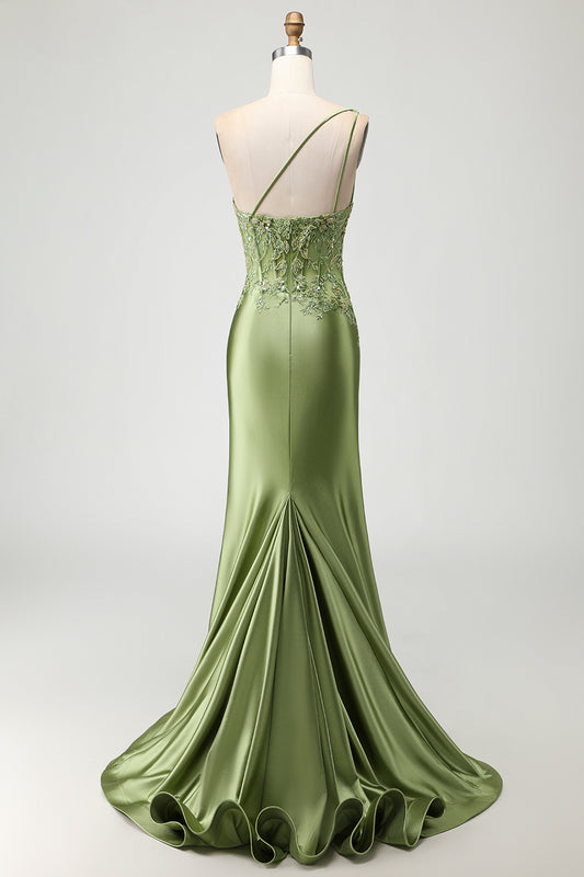 Sparkly Green Long Corset Mermaid Prom Dress with Slit