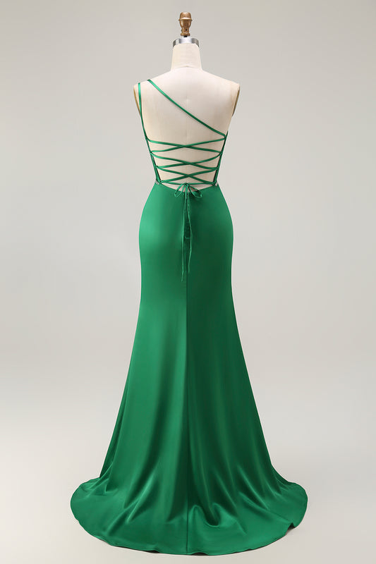 Sparkly Dark Green Mermaid Long Prom Dress with Slit