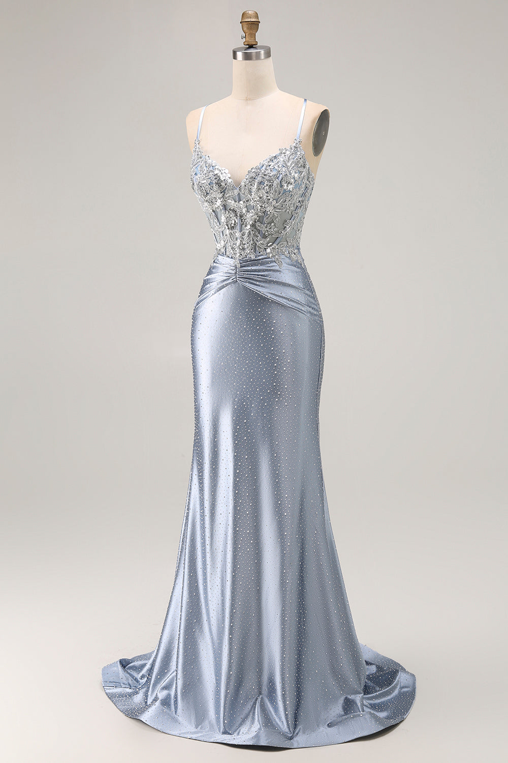 Sparkly Grey Blue Corset Mermaid Beaded Long Prom Dress with Appliques Sparkly Grey Blue Corset Mermaid Beaded Long Prom Dress with Appliques