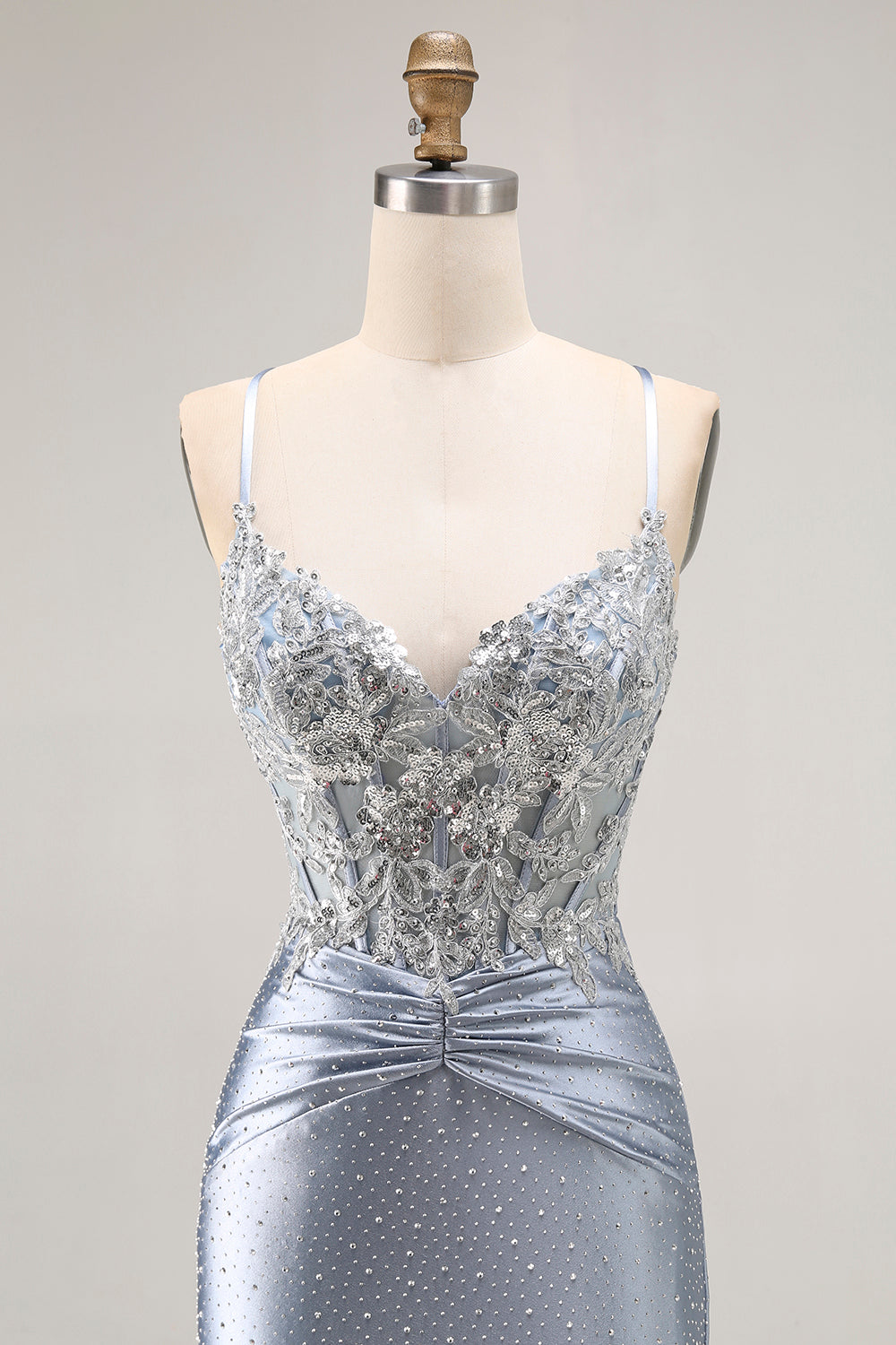 Sparkly Grey Blue Corset Mermaid Beaded Long Prom Dress with Appliques Sparkly Grey Blue Corset Mermaid Beaded Long Prom Dress with Appliques