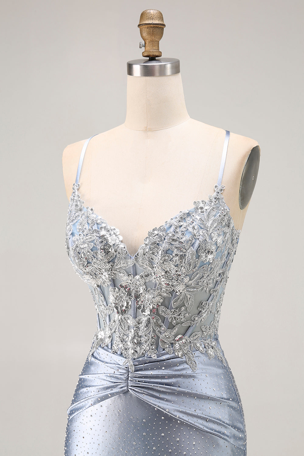 Sparkly Grey Blue Corset Mermaid Beaded Long Prom Dress with Appliques Sparkly Grey Blue Corset Mermaid Beaded Long Prom Dress with Appliques