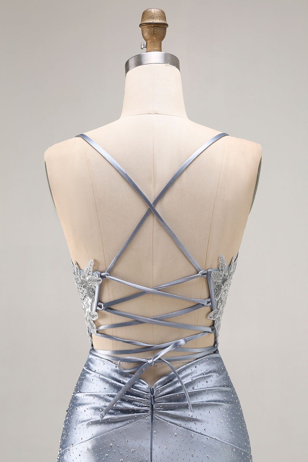 Sparkly Grey Blue Corset Mermaid Beaded Long Prom Dress with Appliques Sparkly Grey Blue Corset Mermaid Beaded Long Prom Dress with Appliques