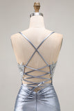 Sparkly Grey Blue Corset Mermaid Beaded Long Prom Dress with Appliques Sparkly Grey Blue Corset Mermaid Beaded Long Prom Dress with Appliques