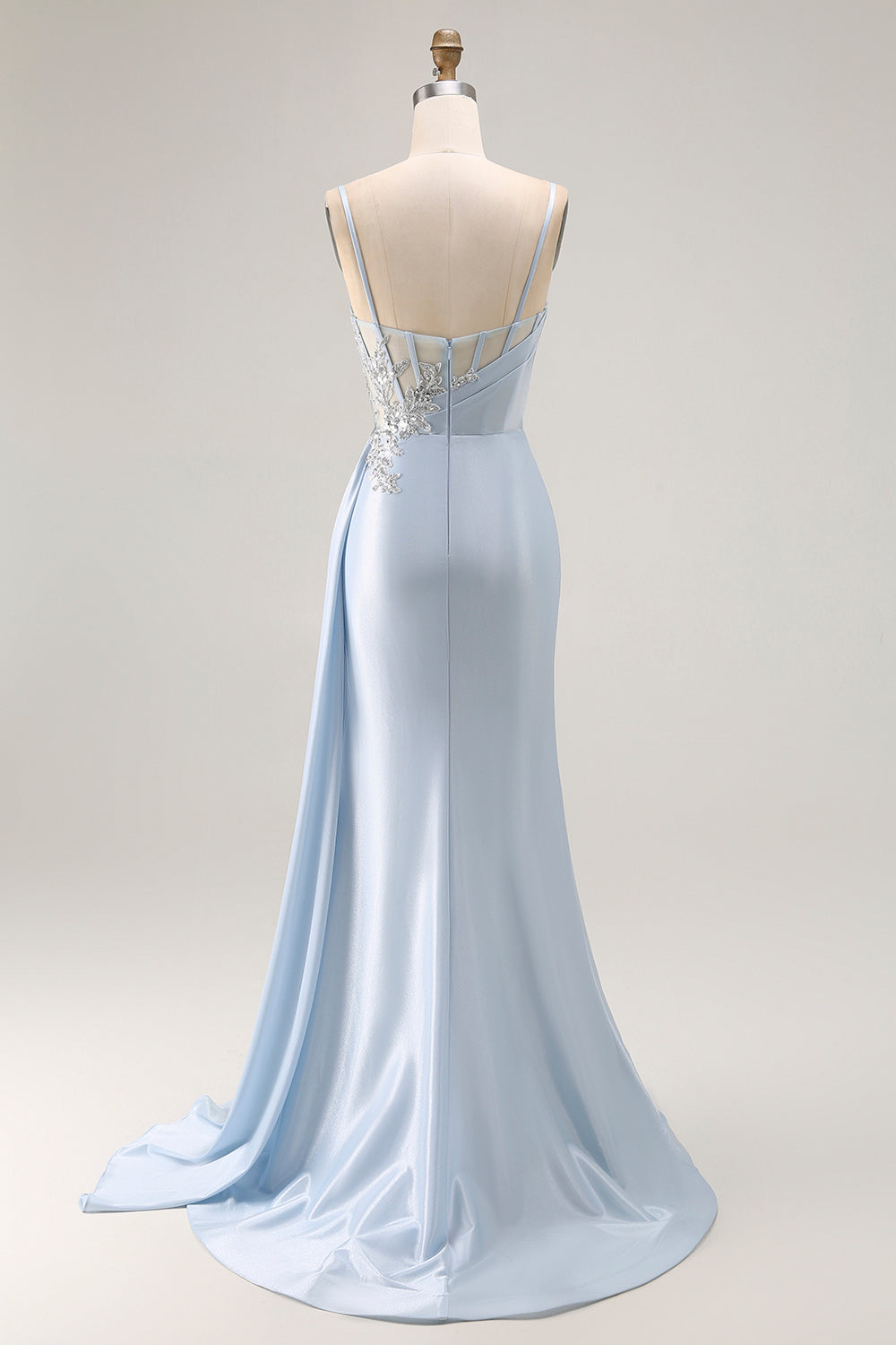Sparkly Light Blue Mermaid Corset Ruched Long Prom Dress with Slit Sparkly Light Blue Mermaid Corset Ruched Long Prom Dress with Slit