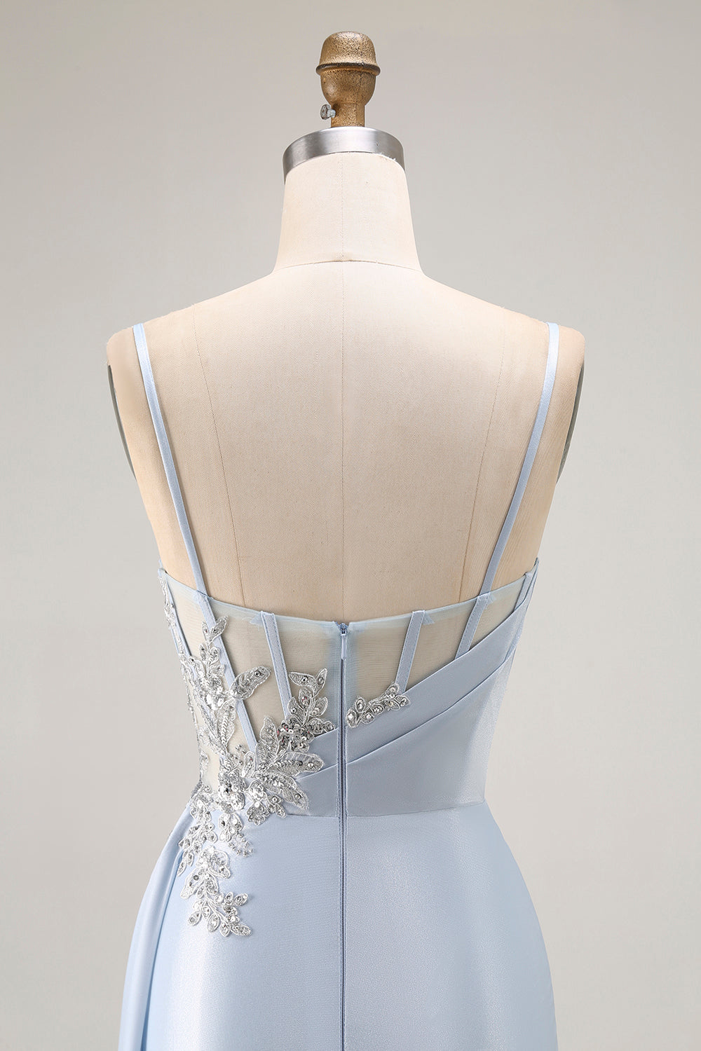 Sparkly Light Blue Mermaid Corset Ruched Long Prom Dress with Slit Sparkly Light Blue Mermaid Corset Ruched Long Prom Dress with Slit