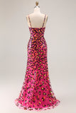 Sparkly Fuchsia Leopard Mermaid Long Prom Dress with Slit Sparkly Fuchsia Leopard Mermaid Long Prom Dress with Slit
