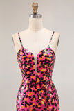 Sparkly Fuchsia Leopard Mermaid Long Prom Dress with Slit Sparkly Fuchsia Leopard Mermaid Long Prom Dress with Slit