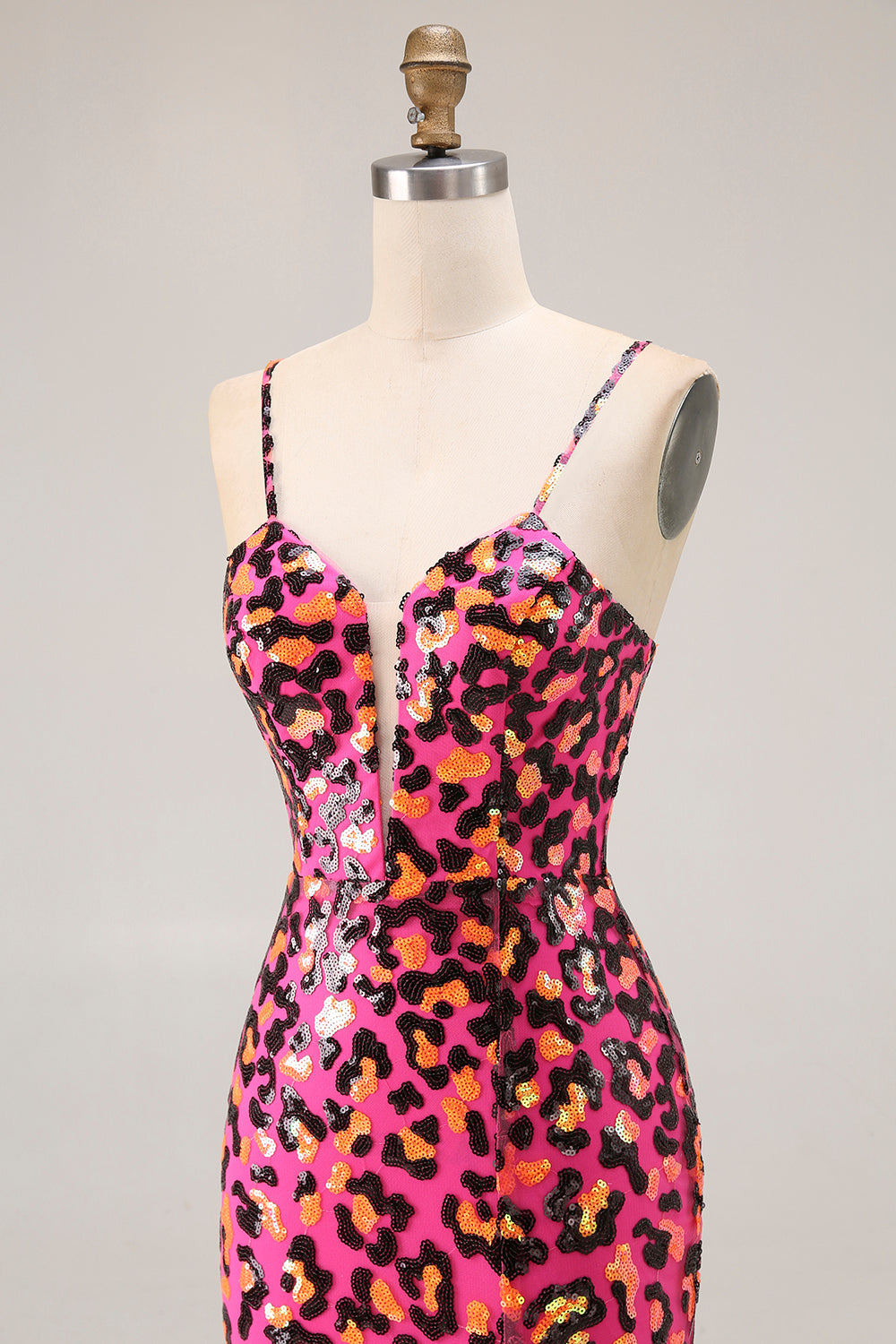 Sparkly Fuchsia Leopard Mermaid Long Prom Dress with Slit Sparkly Fuchsia Leopard Mermaid Long Prom Dress with Slit